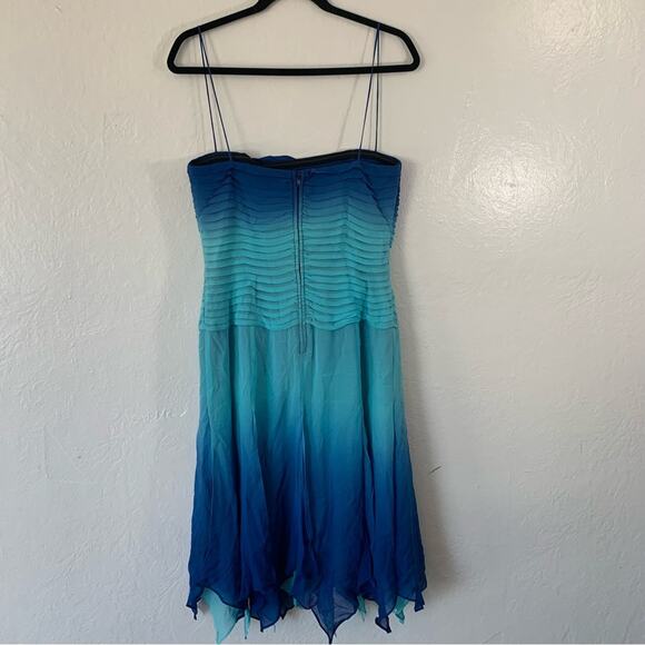 T by Tadashi Vintage Y2K Silk Ombre Handkerchief Hem Dress - Picture 3 of 16